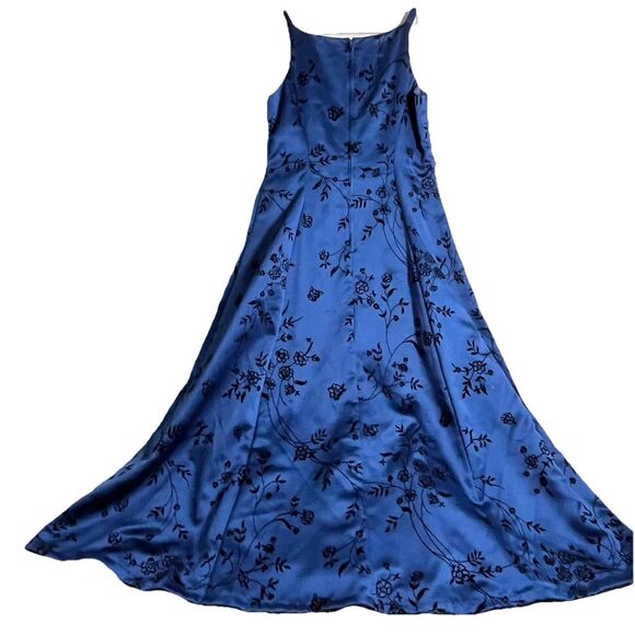 VTG Betsy & Adam by Jas Lene Maxi Dress Sz M Blue Black Velvet Foral Y2K Fairy - Picture 4 of 10
